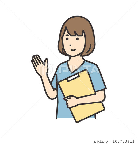 カルテを持って案内する看護師の女性のイラスト 103733311