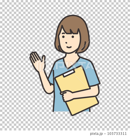 カルテを持って案内する看護師の女性のイラスト 103733311