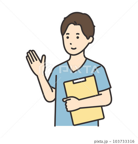 カルテを持って案内する看護師の男性のイラスト 103733316