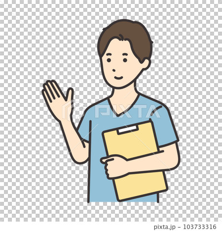 カルテを持って案内する看護師の男性のイラスト 103733316