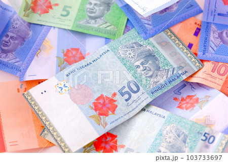 マレーシアの通貨、リンギット（MYR）の紙幣の写真素材