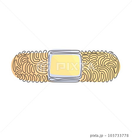 Continuous one line drawing adhesive bandage elastic medical plasters. Illustration of medical plaster, elastic bandage patch. Swirl curl style. Single line draw design vector graphic illustration Continuous one line drawing adhesive bandage elastic medical plasters. Illustration of medical plaster, elastic bandage patch. Swirl curl style. Single line draw design vector graphic illustration 103733778