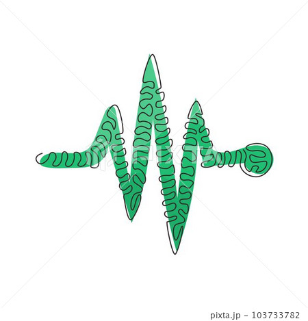 Single continuous line drawing Heartbeat icon. Heart beat monitor pulse. Heartbeat lone, cardiogram. Beautiful healthcare, medical. Swirl curl style. One line draw graphic design vector illustration 103733782