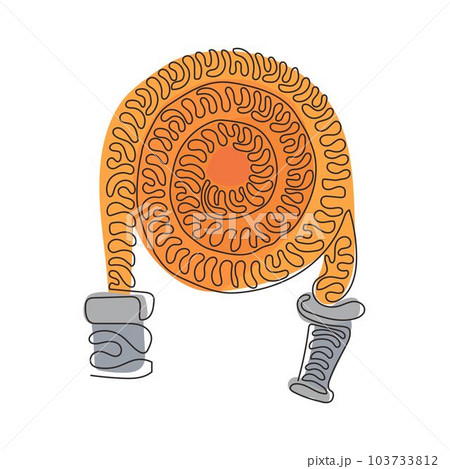 Single one line drawing fire hose logo in trendy style. Suitable for many purposes. Firefighter equipment or instrument. Swirl curl style. Continuous line draw design graphic vector illustration 103733812