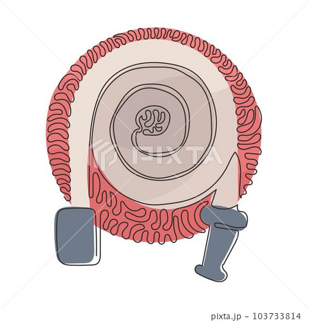 Single continuous line drawing fire hose logo in trendy style. Suitable for many purposes. Firefighter equipment. Swirl curl circle background style. One line draw graphic design vector illustration 103733814