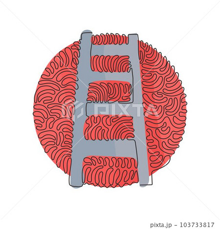 Continuous one line drawing fire ladder icon. Wooden ladder isolated. Stand ladder. Ladder equipment for firefighter. Swirl curl circle background style. Single line design vector graphic illustration Continuous one line drawing fire ladder icon. Wooden ladder isolated. Stand ladder. Ladder equipment for firefighter. Swirl curl circle background style. Single line design vector graphic illustration 103733817