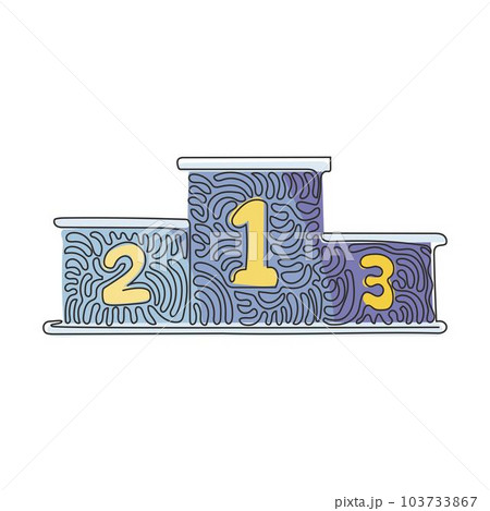 Single continuous line drawing winners podium with number. Pedestal or platform. Stage for awards ceremony event. Swirl curl style concept. Dynamic one line draw graphic design vector illustration Single continuous line drawing winners podium with number. Pedestal or platform. Stage for awards ceremony event. Swirl curl style concept. Dynamic one line draw graphic design vector illustration 103733867
