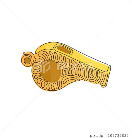 Single continuous line drawing whistle referee. Coach gym whistle. Sports sign play game, coach or trainer equipment. Swirl curl style concept. Dynamic one line draw graphic design vector illustration Single continuous line drawing whistle referee. Coach gym whistle. Sports sign play game, coach or trainer equipment. Swirl curl style concept. Dynamic one line draw graphic design vector illustration 103733883