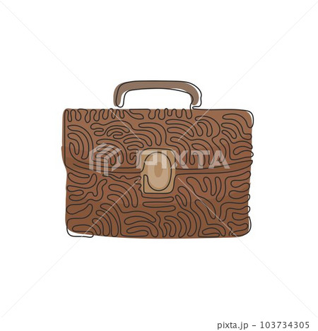 Single continuous line drawing Male office briefcase icon. Business symbol. Briefcase with lock icon. Handbag and suitcase. Swirl curl style. Dynamic one line draw graphic design vector illustration 103734305