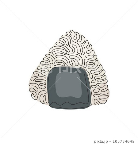 Continuous one line drawing Onigiri. Rice balls with nori seaweed, sesame seeds. Traditional Japanese fast food. Bento lunch. Swirl curl style. Single line draw design vector graphic illustration Continuous one line drawing Onigiri. Rice balls with nori seaweed, sesame seeds. Traditional Japanese fast food. Bento lunch. Swirl curl style. Single line draw design vector graphic illustration 103734648