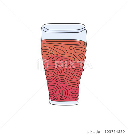 Single continuous line drawing soft drink in glass. Cold cola soda to crave for refreshing feeling. Drink to quench thirst. Swirl curl style. Dynamic one line draw graphic design vector illustration 103734820