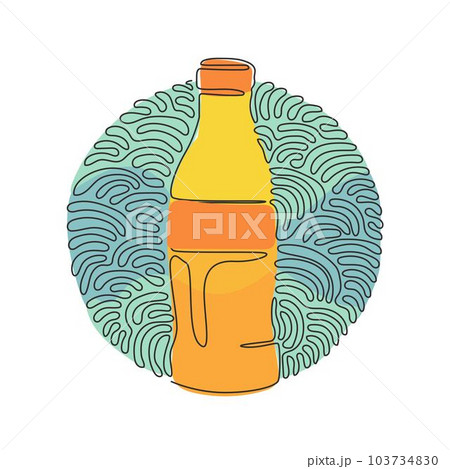 Single one line drawing soft drink in bottle glass. Cold soda for refreshing feeling. Drink to quench thirst. Swirl curl circle background style. Continuous line design graphic vector illustration 103734830