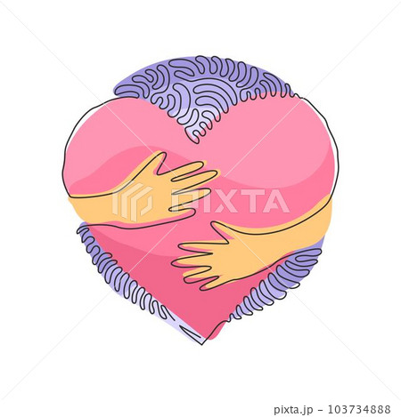 Single one line drawing embrace heart shape design vector template. Embracing icon or logo for health care symbol. Swirl curl circle background style. Modern continuous line draw design graphic vector 103734888