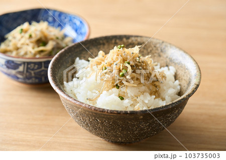 ご飯に乗せたちりめん山椒 ご飯に乗せたちりめん山椒 103735003