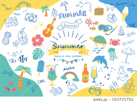 夏に使いやすい手描きのアイコンセット 103735702