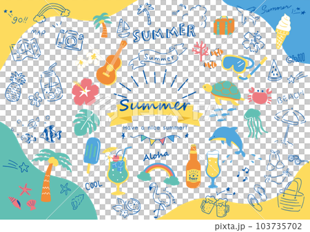 夏に使いやすい手描きのアイコンセット 103735702