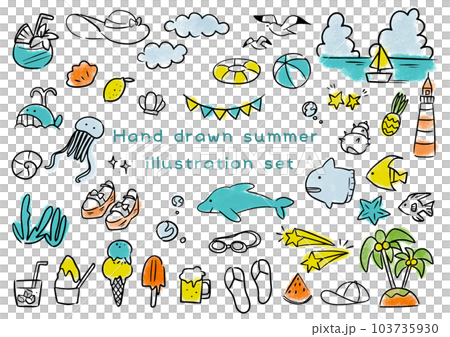 Cute handwritten summer material set Cute handwritten summer material set 103735930