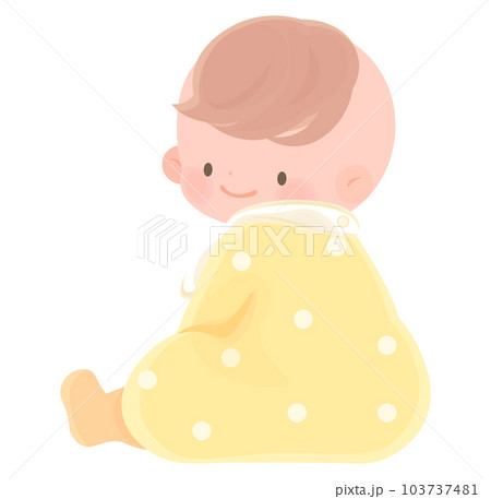 振り返るお座りをした赤ちゃん 103737481