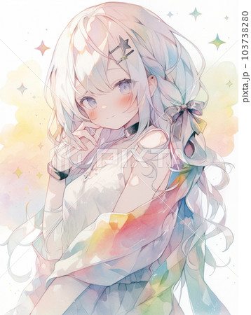 虹色ストールの可愛い女の子のイラスト素材 [103738280] - PIXTA