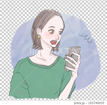 看到智能手機感到震驚的女人 103740035