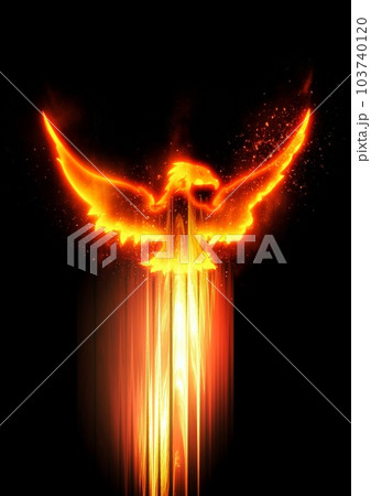 暗闇を羽ばたく抽象的な火の鳥の3dイラスト 103740120
