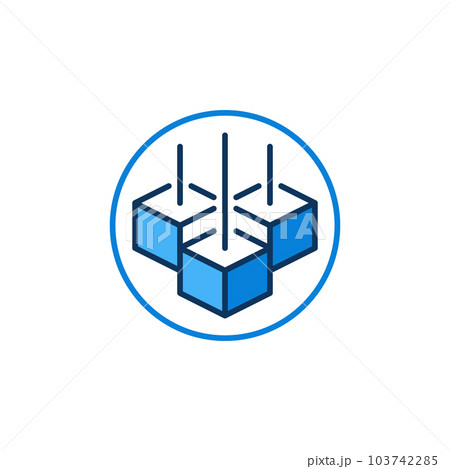 Blockchain in circle vector blue icon. Three Blocks - Block-chain round sign 103742285