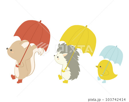 カサをさして歩く動物のイラスト カサをさして歩く動物のイラスト 103742414