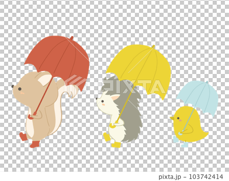 カサをさして歩く動物のイラスト カサをさして歩く動物のイラスト 103742414