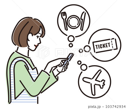 スマホで旅行の予定を調べる女性 スマホで旅行の予定を調べる女性 103742934