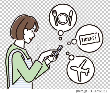 スマホで旅行の予定を調べる女性 スマホで旅行の予定を調べる女性 103742934