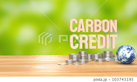 The earth and carbon credit on wood table 3d rendering 103743195
