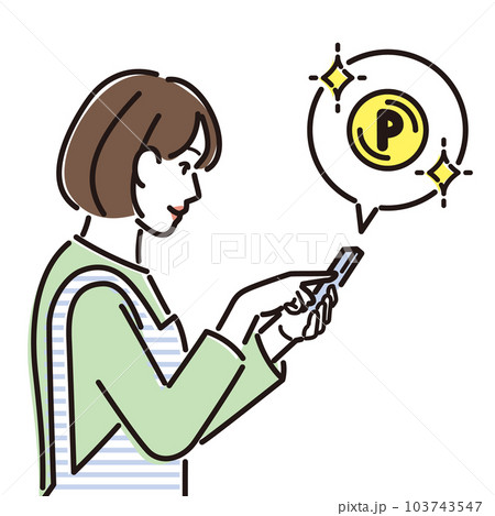 スマホでポイントを貯めるエプロン姿の女性 スマホでポイントを貯めるエプロン姿の女性 103743547