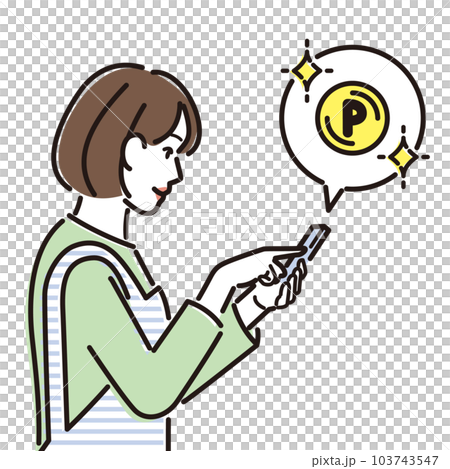 スマホでポイントを貯めるエプロン姿の女性 スマホでポイントを貯めるエプロン姿の女性 103743547