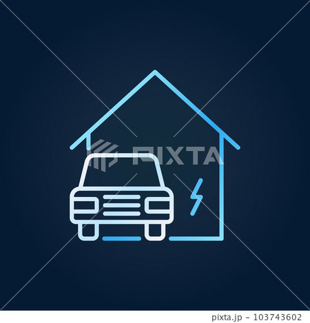 Electric car near blue house vector creative line icon 103743602