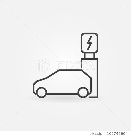 Electric car near charging station vector outline icon 103743604