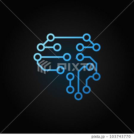 Human brain as digital circuit board blue outline icon Human brain as digital circuit board blue outline icon 103743770