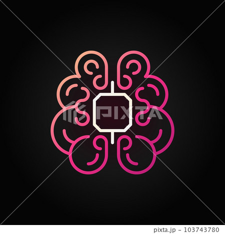 Human brain with chip red outline icon dark background 103743780