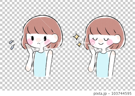 Illustration of a woman putting her hand on her cheek Illustration of a woman putting her hand on her cheek 103744595