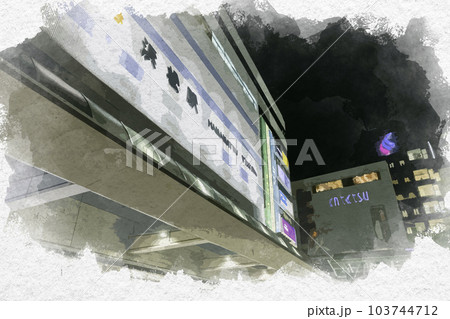 水彩画風　浜松市街地　浜松駅　静岡県浜松市 103744712