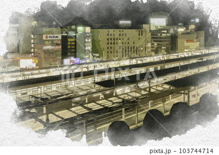 水彩画風　浜松市街地　浜松駅　静岡県浜松市 103744714