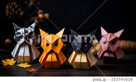 Halloween origami animal figures. Generated AI 103745039