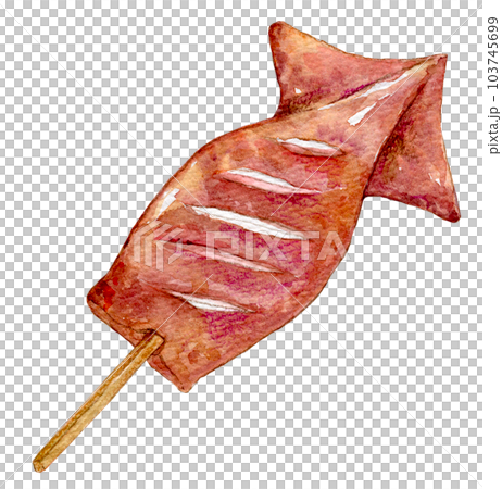 Grilled squid stall gourmet watercolor illustration 103745699