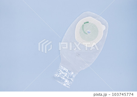 One piece ostomy bag on blue background 103745774