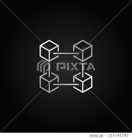 Blockchain outline vector silver icon on dark background 103745793
