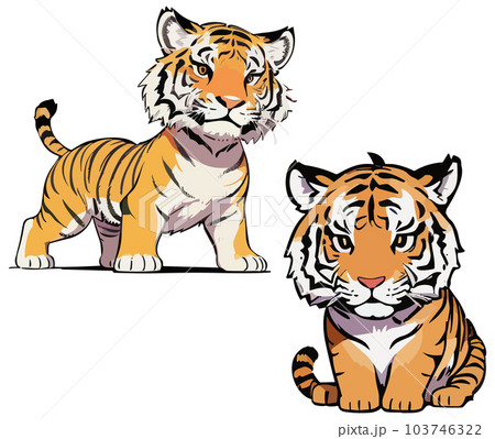 年賀状に使いやすい子供寅（トラ）のベクターイラストセット 103746322