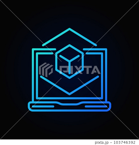 Laptop with cube blue linear icon. Vector AR concept sign 103746392