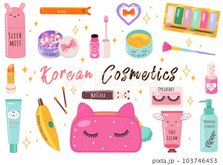 Vector beauty set. Makeup cosmetics tools and Korean cosmetics. Beauty products collection 103746453