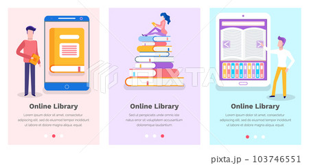 Set of illustrations on the topic of electronic library. Website for reading books online 103746551