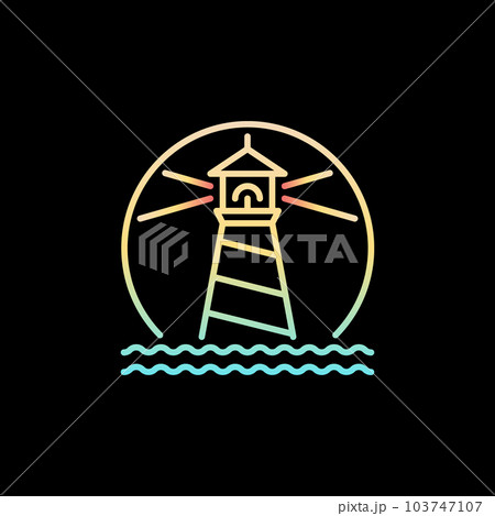 Lighthouse and Ocean vector concept colorful round line icon Lighthouse and Ocean vector concept colorful round line icon 103747107