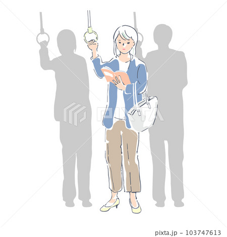電車の中で勉強や読書をする女性のイラスト 103747613